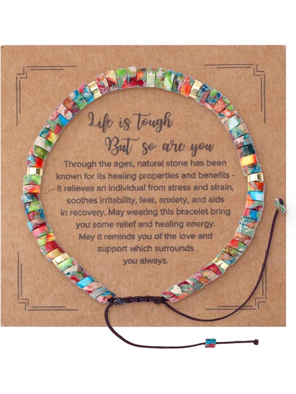 Mikovivi“Life Is Tough”Natural Stone Encouragement Bracelet,Gift,Women's jewlery